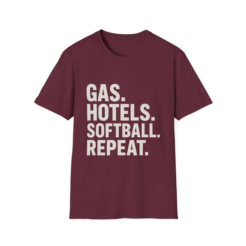 Gas. Hotels. Softball. Repeat T-Shirt