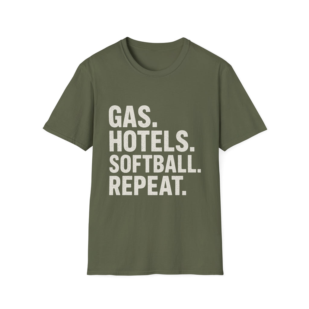 Gas. Hotels. Softball. Repeat T-Shirt